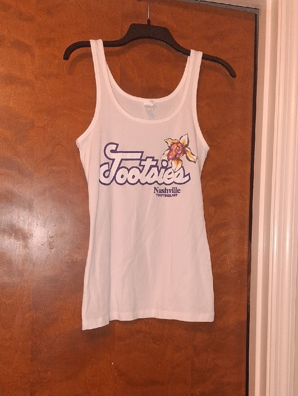 Next Level Apparel White Tootsies Nashville Tank Top with Purple Logo
